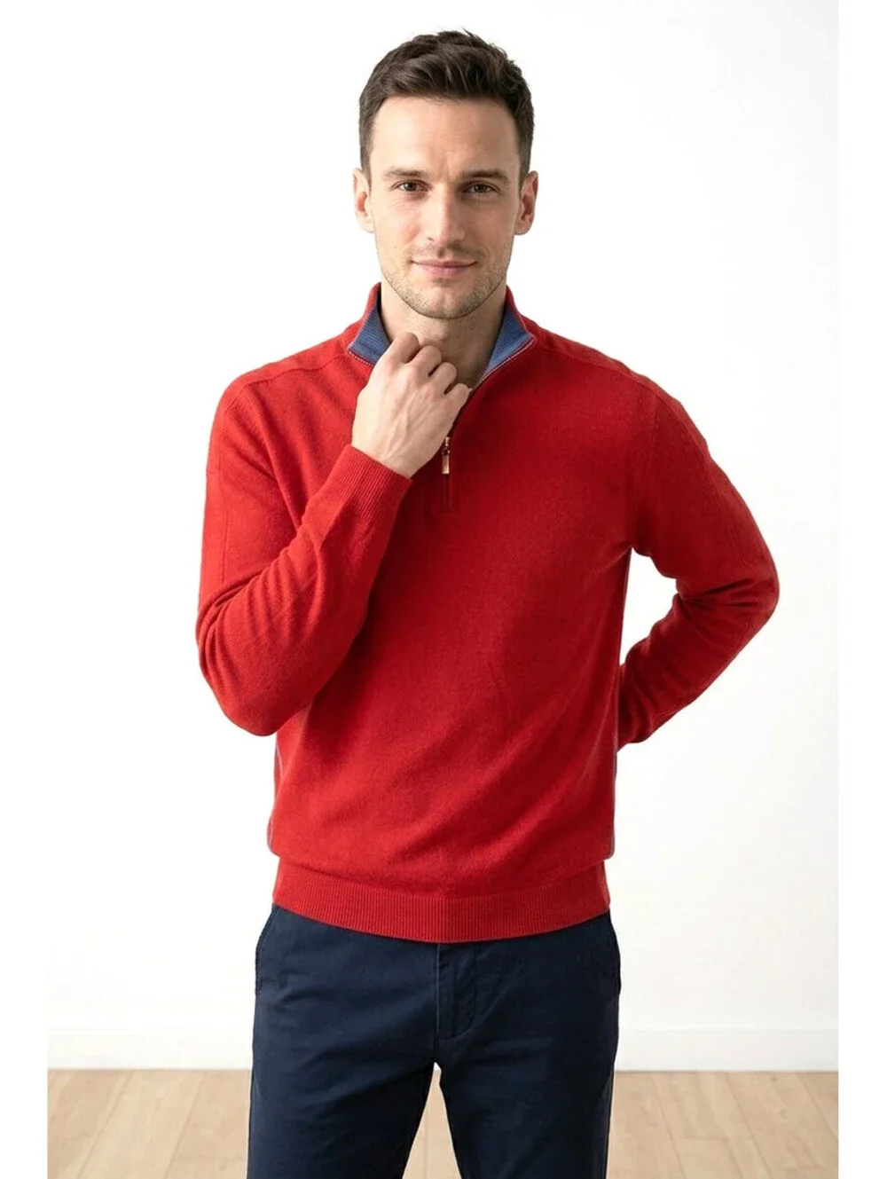 Men's Red & Heather Blue Tommy Bahama Reversible Quarter-Zip Sweater sz X-Large